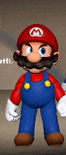 a cartoon mario with a red hat and blue overalls is standing in a room .