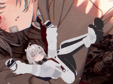 a girl in a white outfit is laying on her back in a cartoon