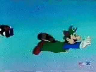a pixelated image of a cartoon character being hit by a beam of light