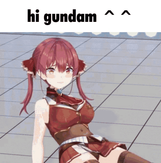a picture of a girl with red hair and the words hi gundam below her