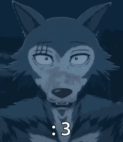 a close up of a cartoon wolf with the number 3 in the corner