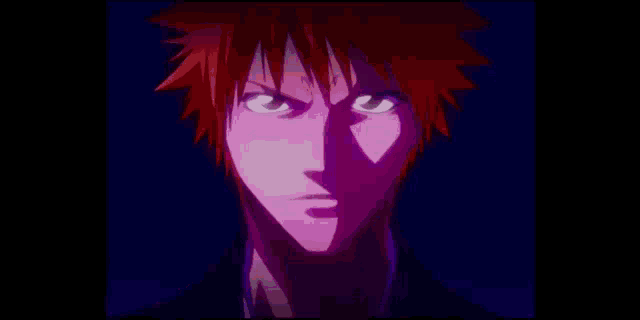 a close up of a man 's face with a purple shadow