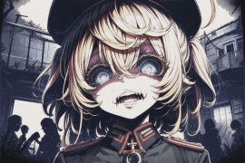 a girl in a military uniform with a cross on her collar