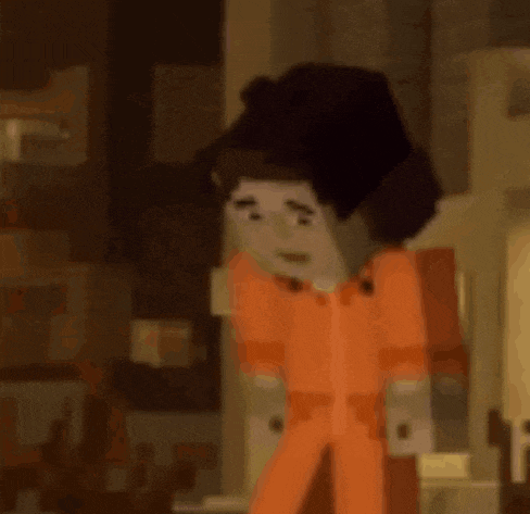 a cartoon character in a prison uniform is holding a sword in a video game .