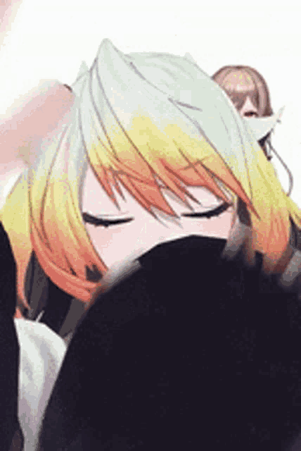 a close up of a anime girl with her eyes closed .