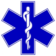 a blue star of life with a snake and a cane in it