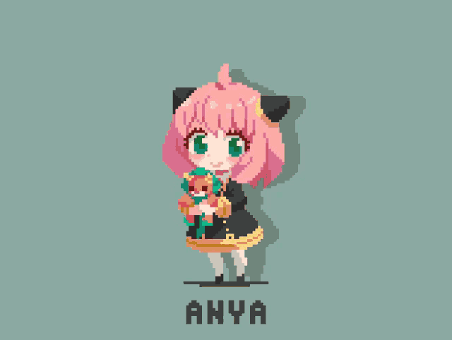 a pixel art drawing of a girl named anya