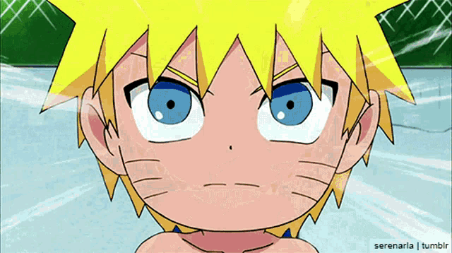 a close up of a cartoon character with blue eyes