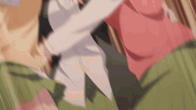 a man and a woman are fighting in a blurry anime scene