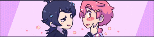 a cartoon of two girls kissing on a purple background