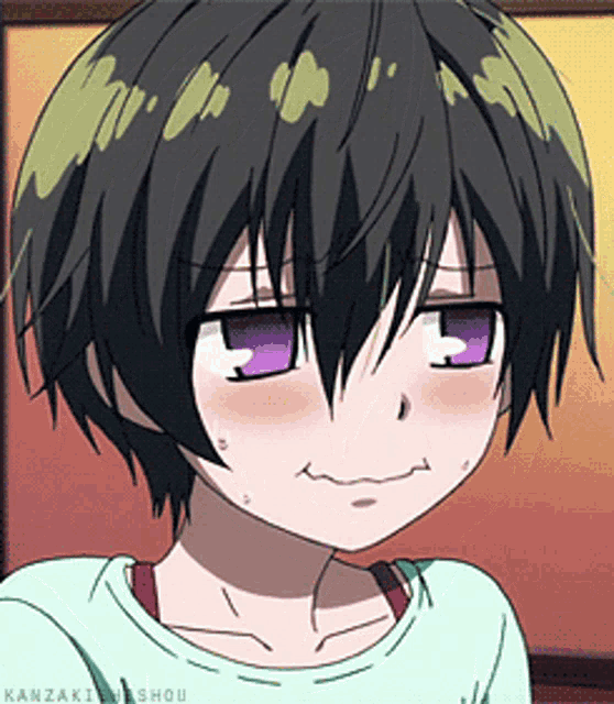 a close up of a person 's face with kanzaki shou written on the bottom right