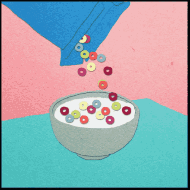a bowl of cereal is being poured with the word good above it