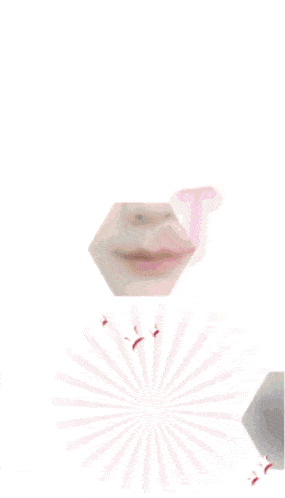 a woman 's face is surrounded by pink hexagons and the letter j is visible