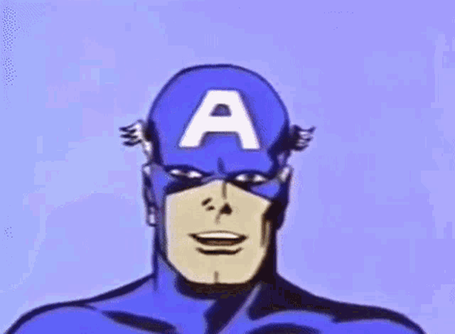 captain america is scratching his head with a red glove .