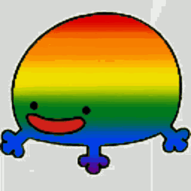 a rainbow colored cartoon character with a smile on its face