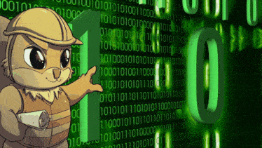 a cartoon owl is pointing to a green number 1