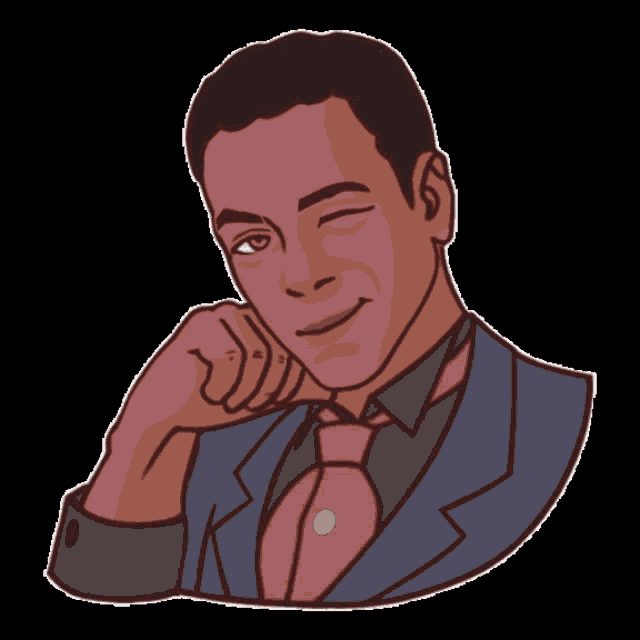 a cartoon drawing of a man with his hand on his chin
