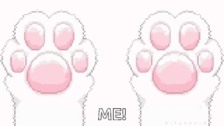 a pixel art of a cat paw with the words `` me '' written underneath it .