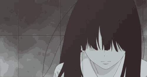a drawing of a girl with long black hair