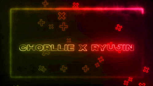 a neon sign that says " chorllie x ryujin " on it