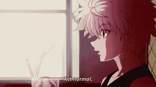 a cartoon character says " act normal " while holding a straw