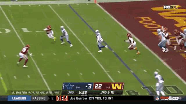 a football game between the dallas cowboys and the washington redskins is being shown on fox nfl