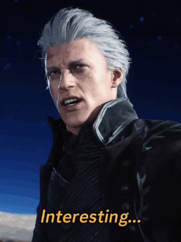 a man with gray hair says " interesting " in yellow letters