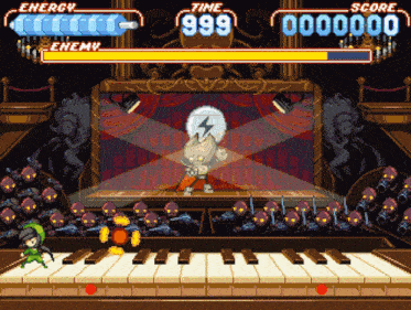 a video game scene with a score of 999