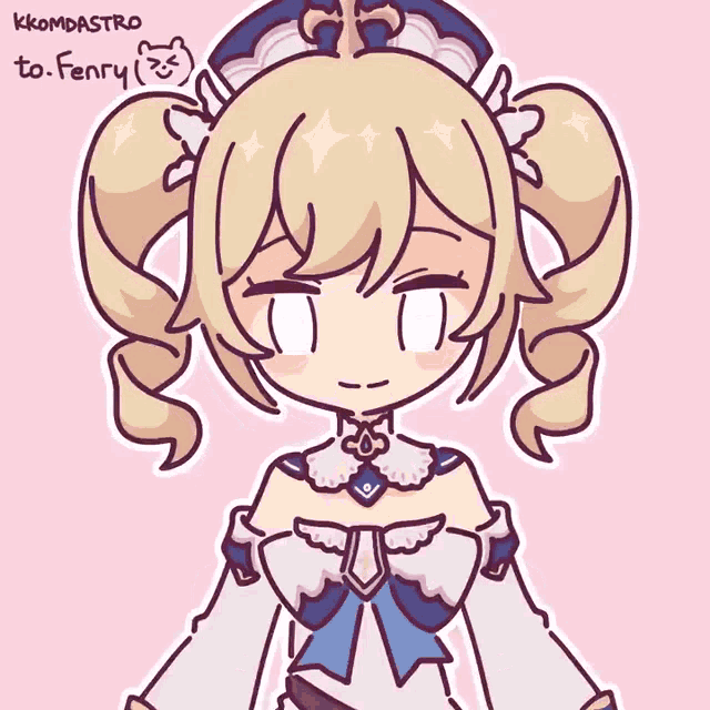 a drawing of a girl with the words " kkomdastro to fenry " on the bottom