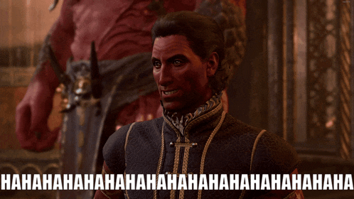a man in a video game is laughing with the words hahahahaha written above him