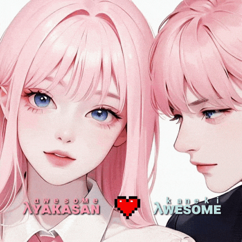 a girl with pink hair is next to a boy