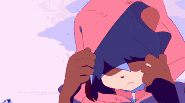 a cartoon drawing of a girl wearing a hoodie with the letter w on it