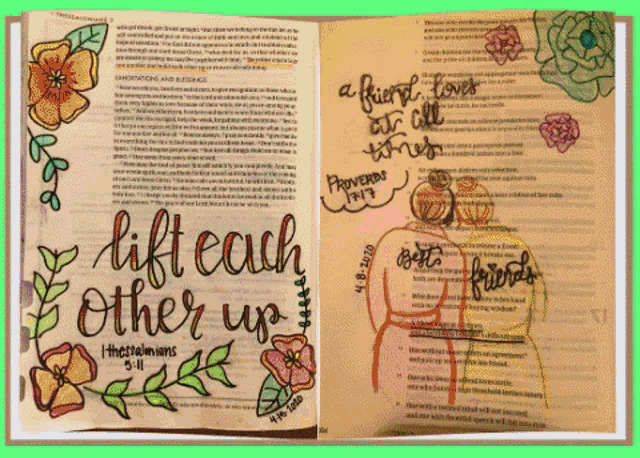 a book is open to a page with the words lift each other up
