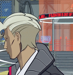 a cartoon character is standing in front of a sign that says " elevator is out of "