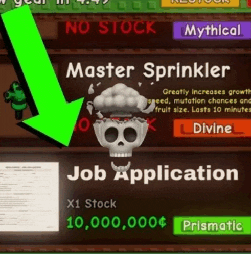 master sprinkler job application with a skull on it