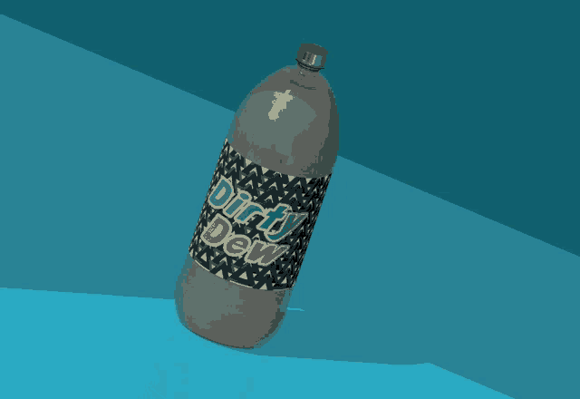 a bottle of dirty dew on a blue background