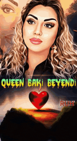 a painting of a woman with the words queen baki beyendi behind her