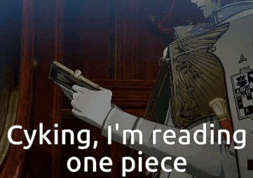 cyking i 'm reading one piece is written on a picture of a man holding a book