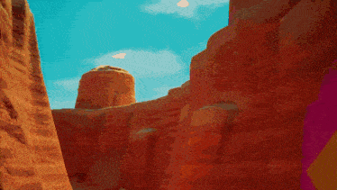 a computer generated image of a canyon with a blue sky