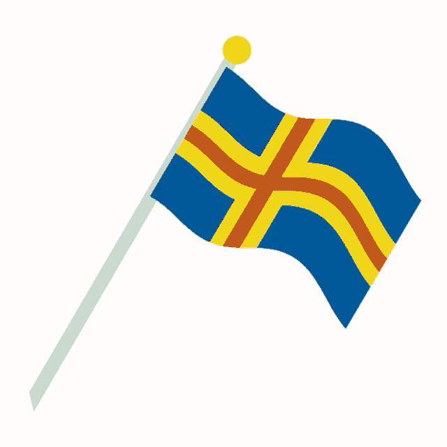 a blue flag with yellow and red stripes on a pole