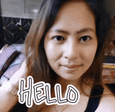 a woman 's face is shown with the words hello written on it