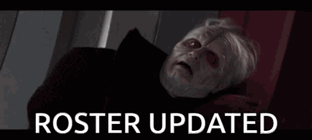 a picture of a man with red eyes and the words " roster updated " below him