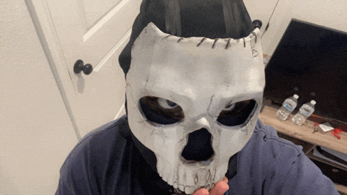 a person wearing a skull mask with a hood