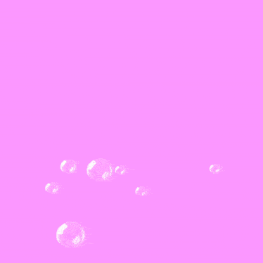 a yellow chick with a pink bow on its head is surrounded by soap bubbles