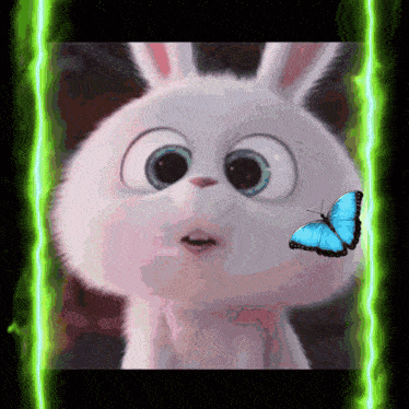 a cartoon rabbit with a blue butterfly on it 's nose