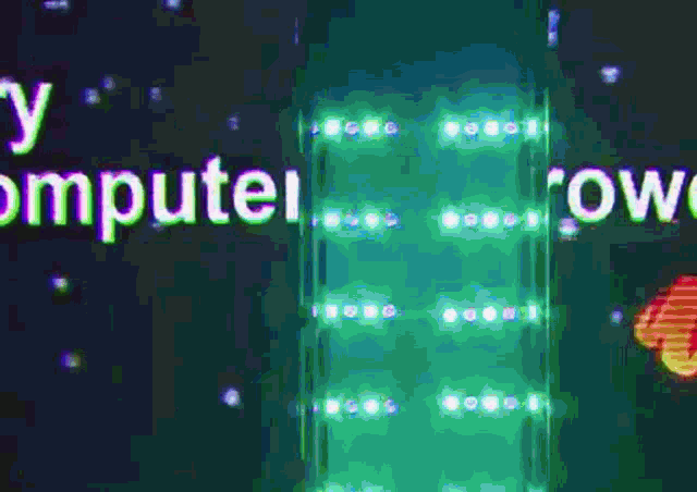 a computer screen displays the words " y mpute " and " row "