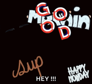 garfield is laying down on a black background with a happy monday message .