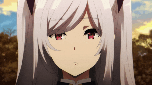 a close up of a anime girl with white hair