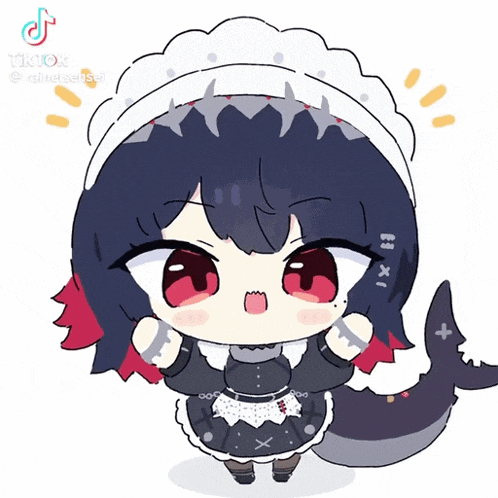 a drawing of a girl in a maid outfit with a shark tail and the hashtag tiktok