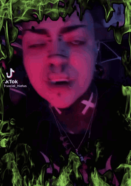a picture of a person with piercings and a green frame that says ktok